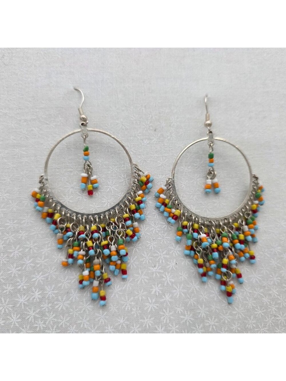 Beaded Hoop Chandelier Earrings With Multicolor Beads & Silver-Tone Metal BOBO